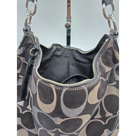 Coach Hobo Shoulder Bag Black/Brown Signature C Print Leather & Canvas Handbag - Picture 6 of 8